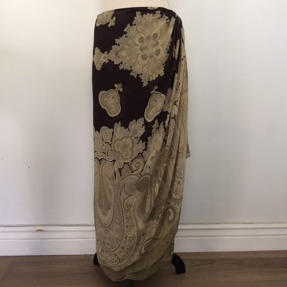 J Peterman Brown Silk Sarong Maxi Skirt 12 - Picture 8 of 11